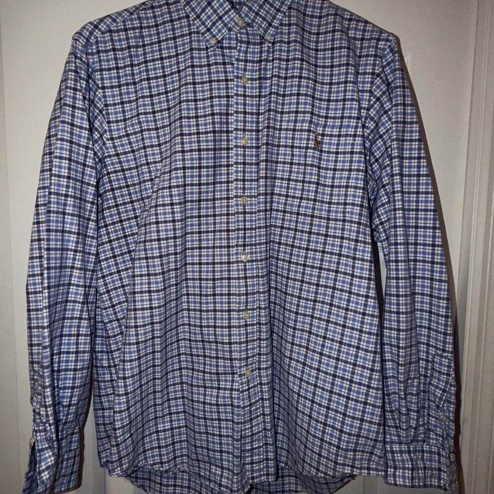 Ralph Lauren Men's Blue Plaid Long Sleeved Shirt